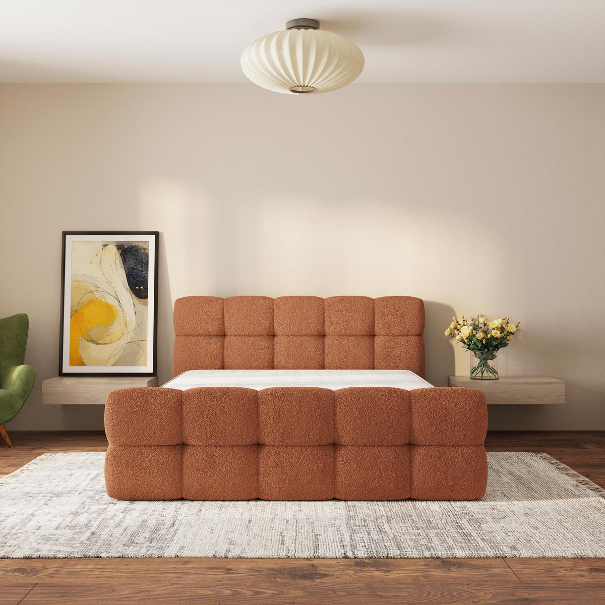 ČALOUNĚNÁ POSTEL ELIZJA 180x200 cm, s úložným prostorem, Měděná - QUELLE 54 - měděná, dřevo/textil (180/200cm) - MASSENO