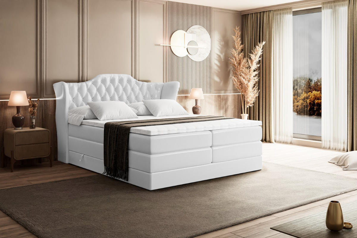 BOXSPRINGBETT VILA KING - 180x200 - H3/H4 - Weiß Hochglanz - Weiß Hochglanz, Holzwerkstoff (180/200cm) - ALTDECOR