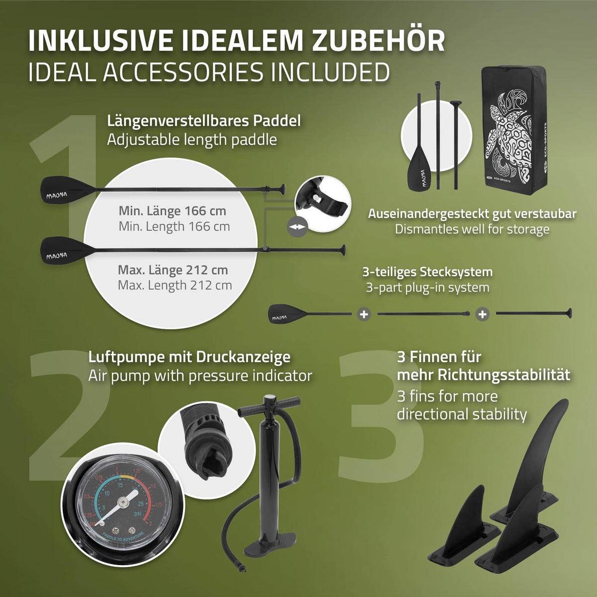 STAND UP PADDLE BOARD Maona Olive - Olivgrün, Kunststoff (308/78/10cm) - ECD-Germany
