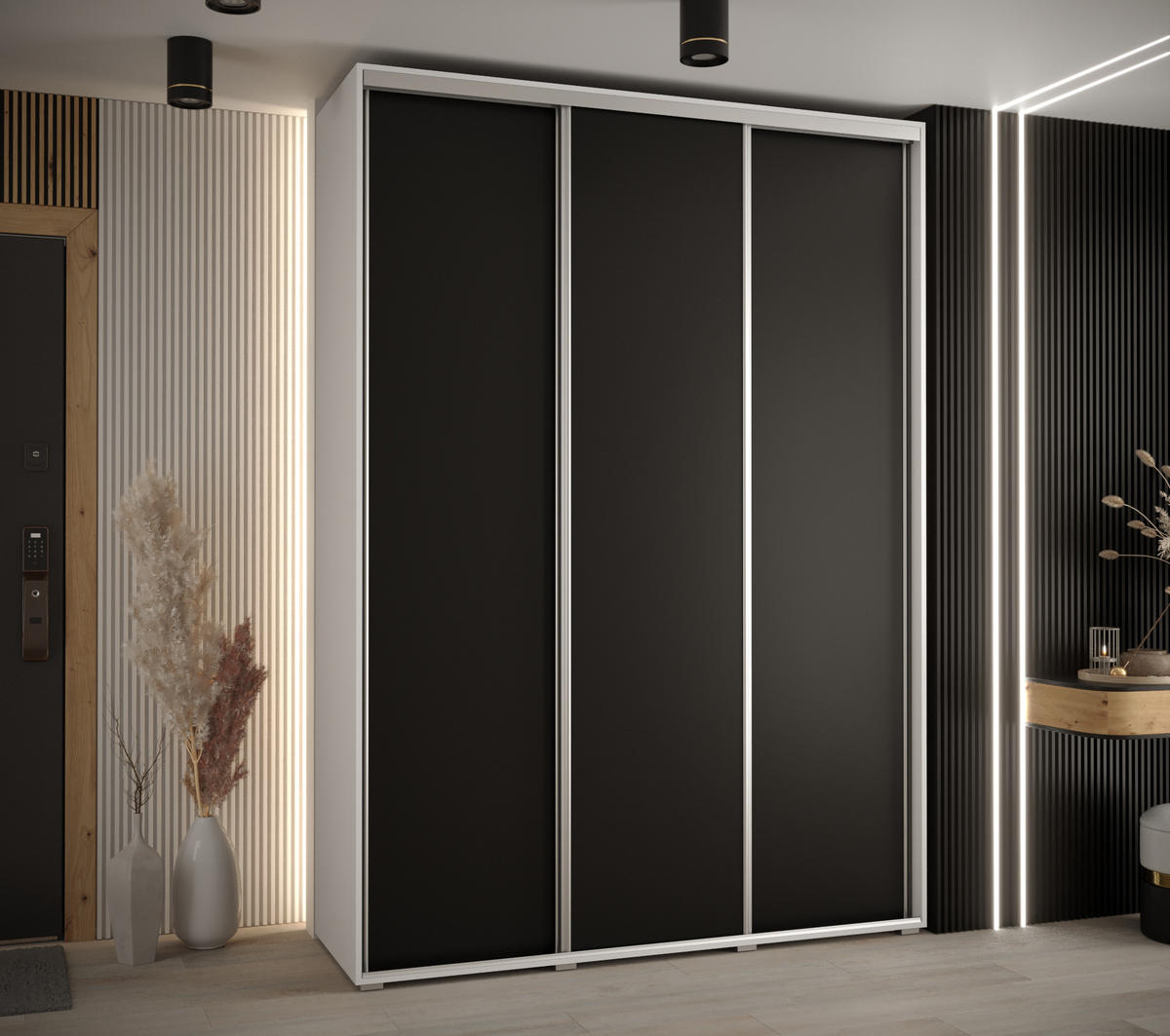 SCHWEBETÜRENSCHRANK 235,2/180/45 3-türig - Silberfarben/Schwarz, Holz/Metall (180/235/45cm) - Abiks Möbel