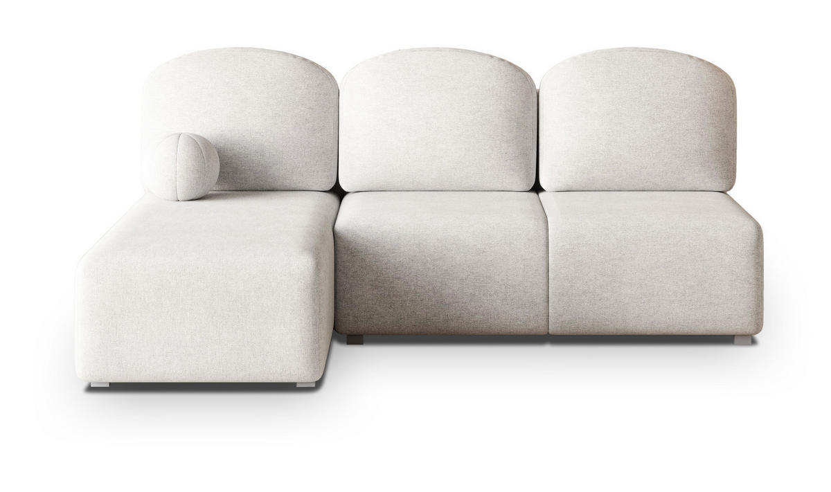 ECKSOFA TRAMA Creme Geflochtener Stoff mit Schlaffunktion - Creme, Holz (200/143cm) - MASSENO