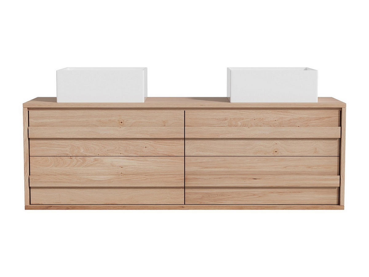 DOPPELWASCHTISCH - 150 cmcm x 46 cmcm - Holz, Platte - Naturfarben Hell - SARLO - Naturfarben, Holz (150/50/46cm) - Vente-Unique