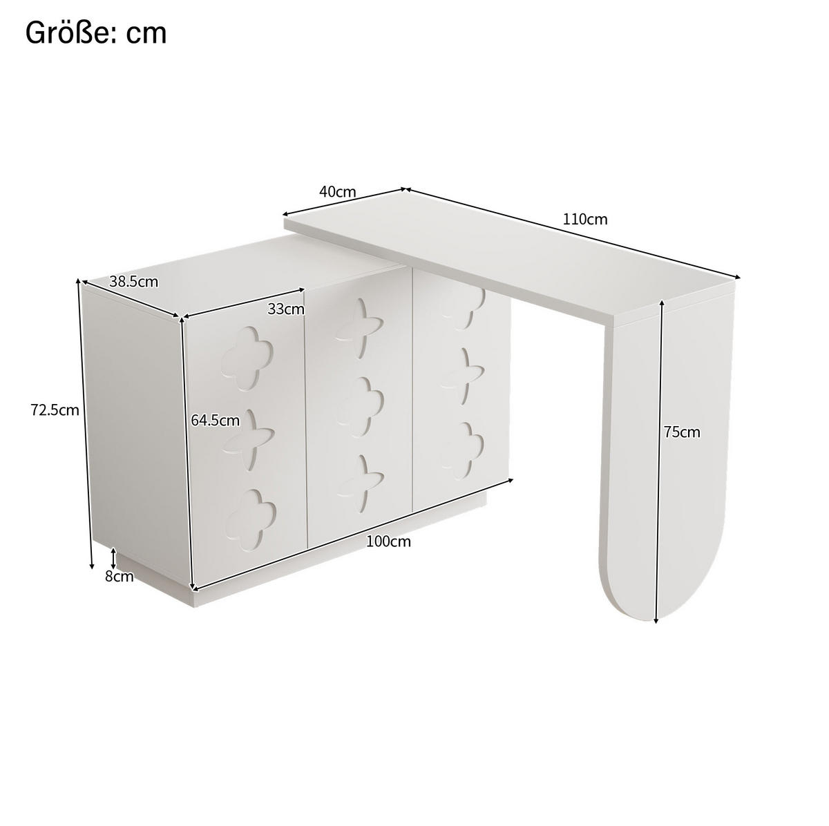 SCHREIBTISCH drehbar mit Schrank MDF White 2-tlg. - Weiß, Holz (110/40/75cm) - Meubliv