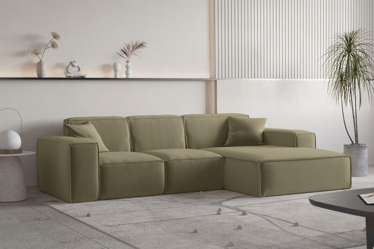 ECKSOFA Ottom Celes Premium Opera Velvet - Olivgrün, Holzwerkstoff/Textil (266/165cm) - Fun Möbel