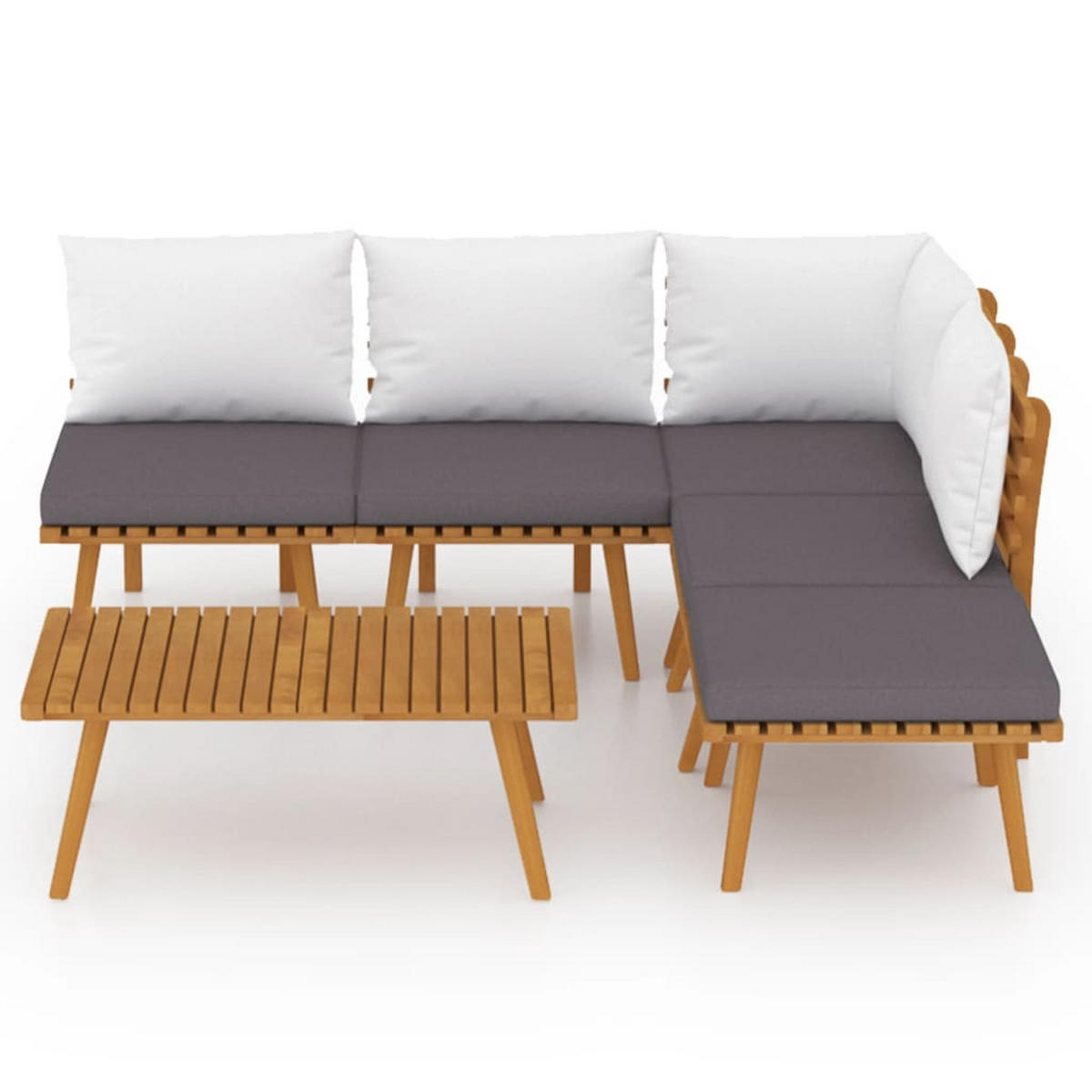 GARTEN-LOUNGE-SET 6-teilig Mit Kissen Massivholz Akazie - Dunkelgrau/Braun, Holz/Textil - vidaXL
