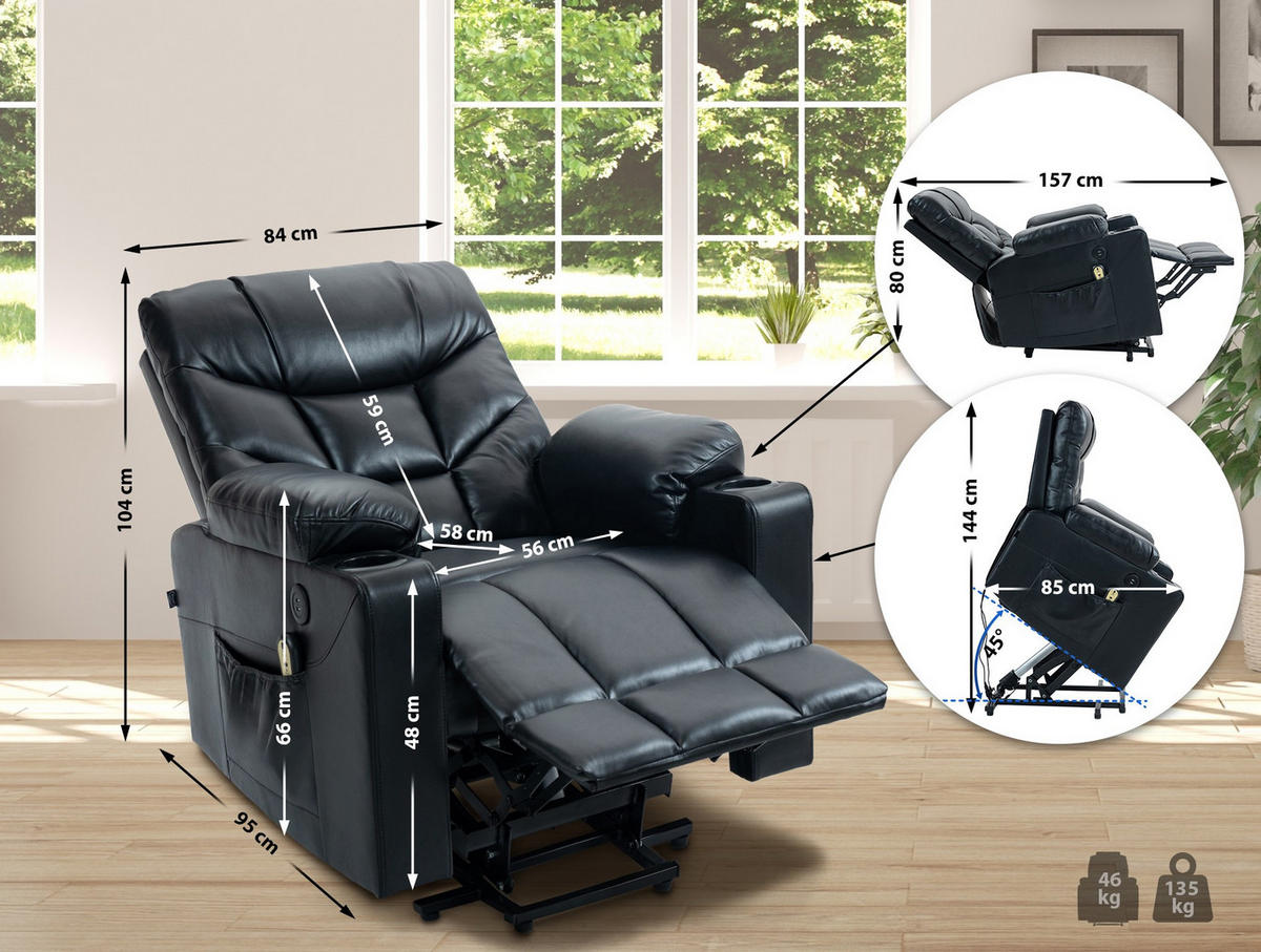 SESSEL Lederlook schwarz - Schwarz, Textil/Metall (84/104/95cm) - CLP