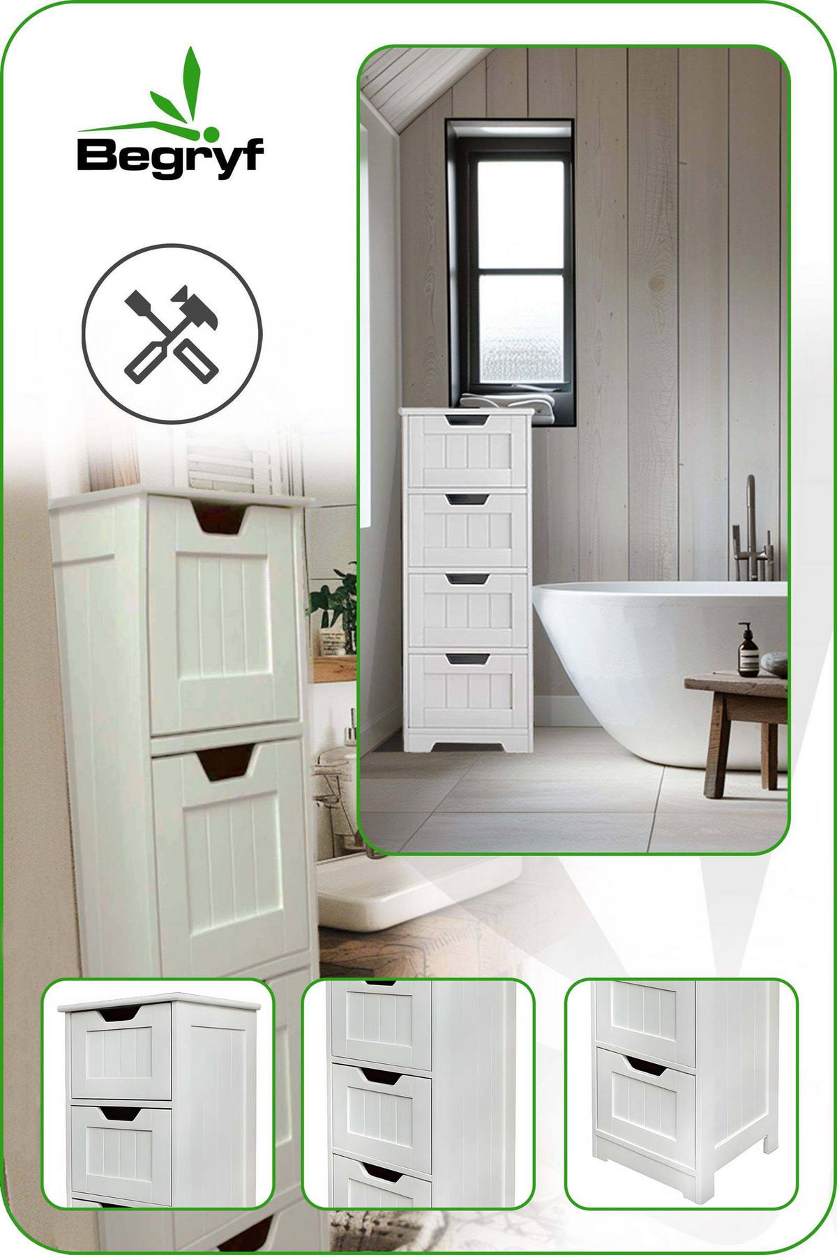 BADEZIMMERSCHRANK MDF Weiß 4 Schubladen 30x30x81 cm - Weiß, Holzwerkstoff (30/81/30cm) - Begryf