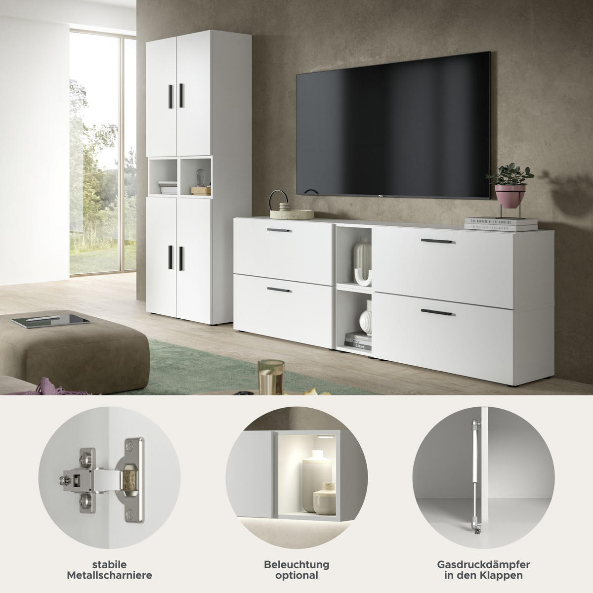 WOHNWAND The One weiß 259/34/182 cm - Weiß, Holzwerkstoff (259/182/34cm) - Xonox