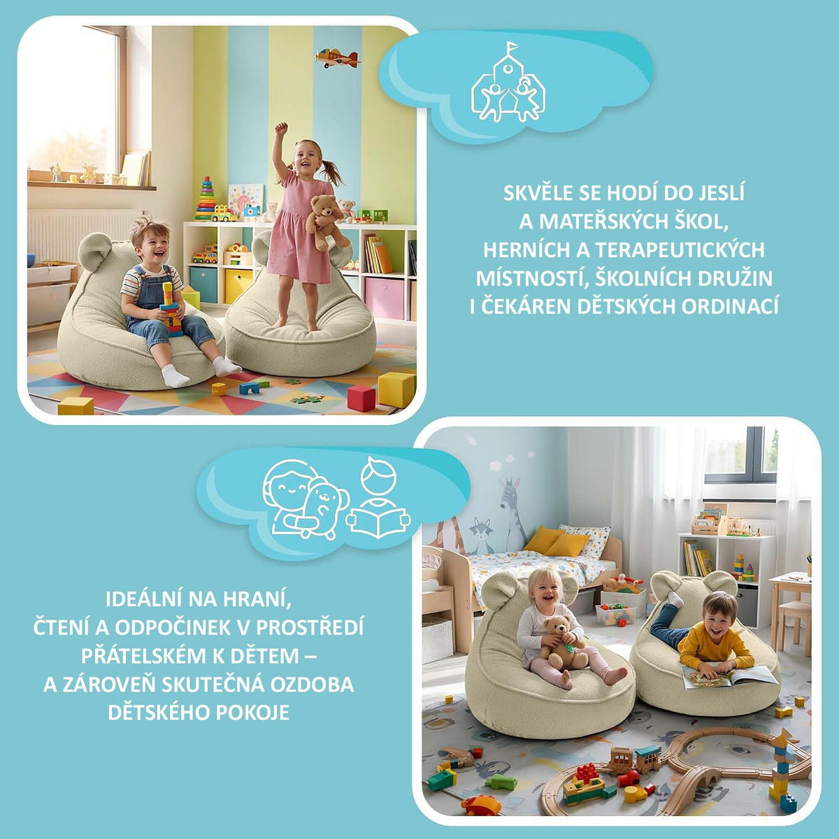 SITZSACK FÜR KINDER Maus 75/75/55 cm, weicher Bouclé 315 g/m², abnehmbarer Bezug, Toasted Almond - Beige, Textil (75/55/75cm) - Dreamroots