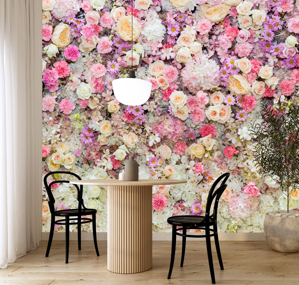 FOTOTAPETE für Schlafzimmer Rosen Pfingstrosen Blumenvielfalt Boho 450x315 - Beige/Gelb, Papier (450/315cm) - Muralo