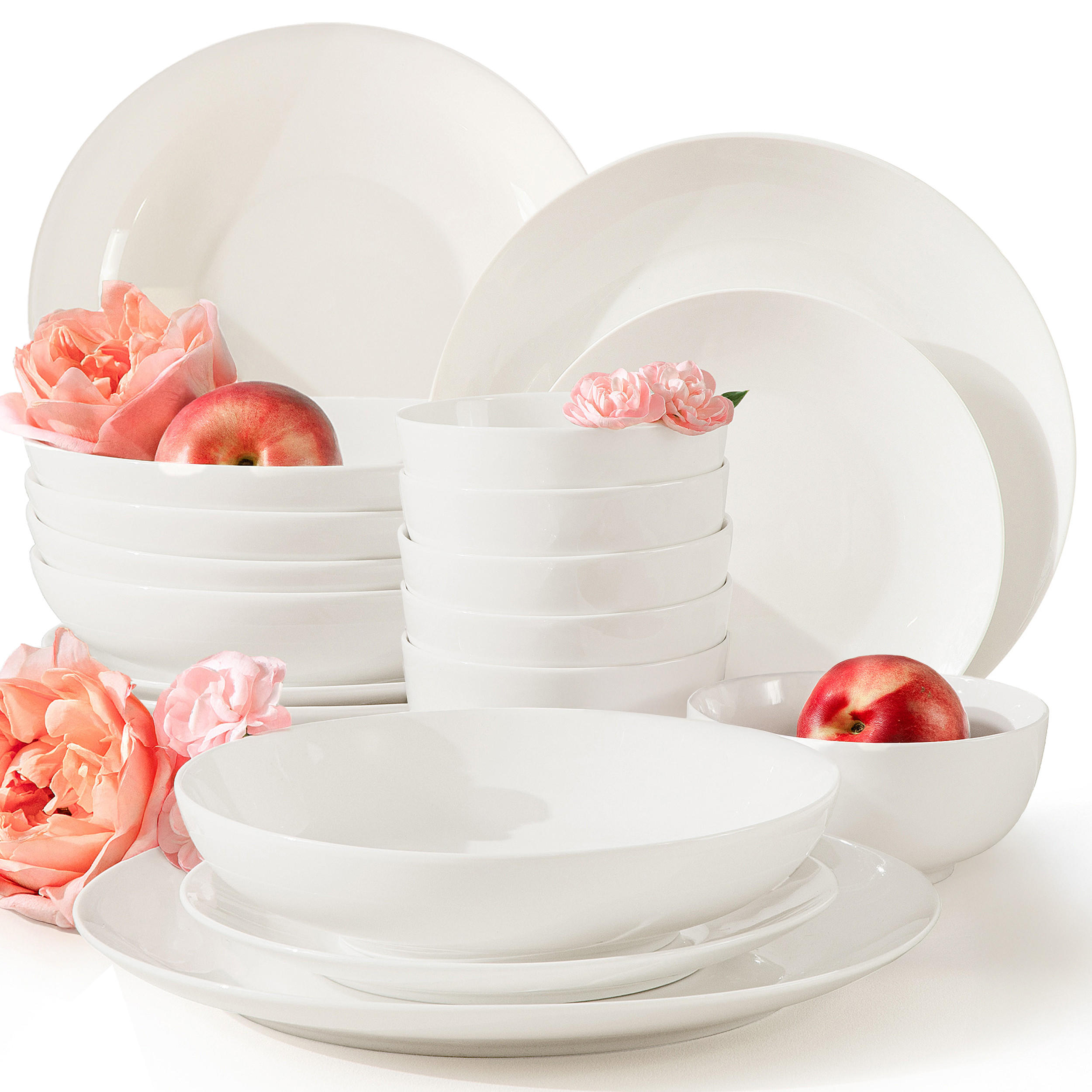 TAFELSERVICE 6 Personen AD BELLA 24-tlg,Porzellan, ecru - Ecru, Keramik (26/2/26cm) - KONSIMO®