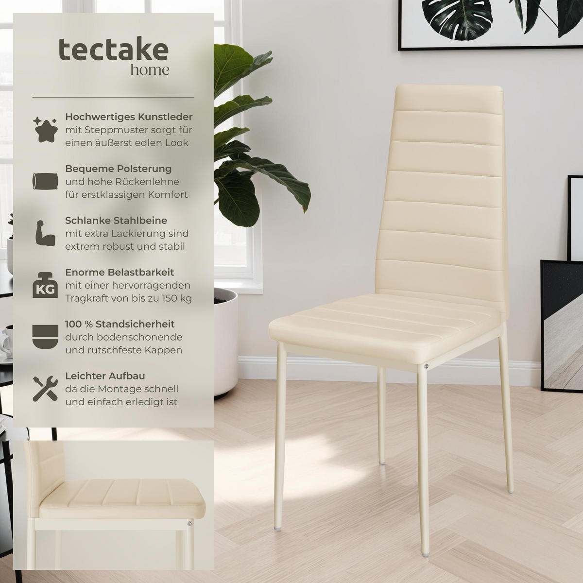 ESSZIMMERSTUHL 8er Set Thomas 41 x 45 x 98 5 cm beige - Beige, Textil (48/98.5/45cm) - tectake