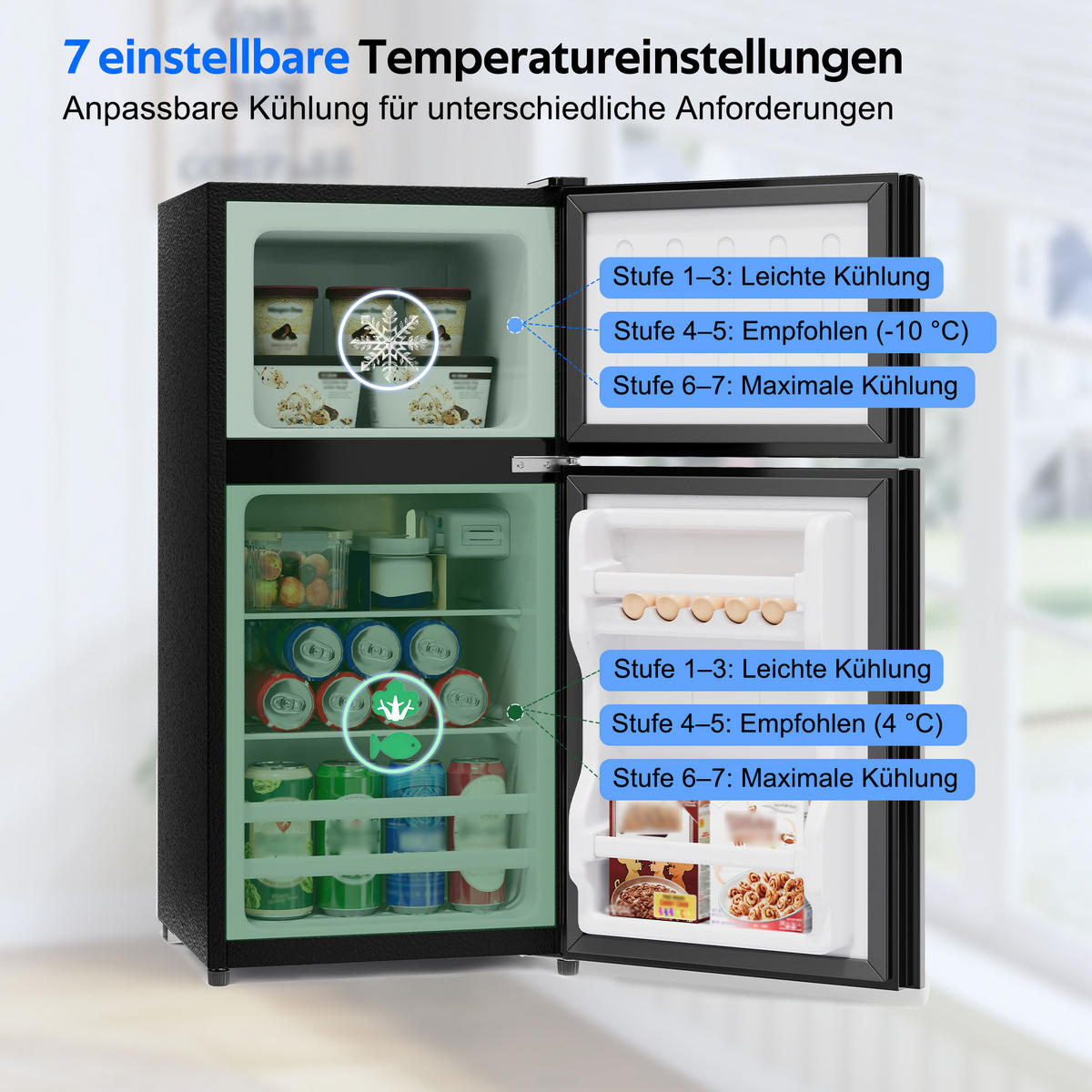 MINIKUHLSCHRANK 44.5/42.5/87.5 cm Schwarz 60L mit LED-Beleuchtung - Schwarz, Metall (44.5/87.5/42.5cm) - Oxeza