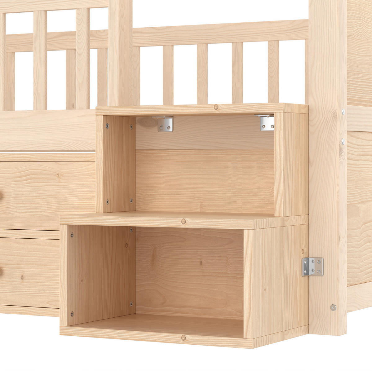 HALBHOHES BETT Hausform 90/200 cm mit LED und Stauraum ohne Matratze - Naturfarben, Holz (90/200cm) - MIVRAY