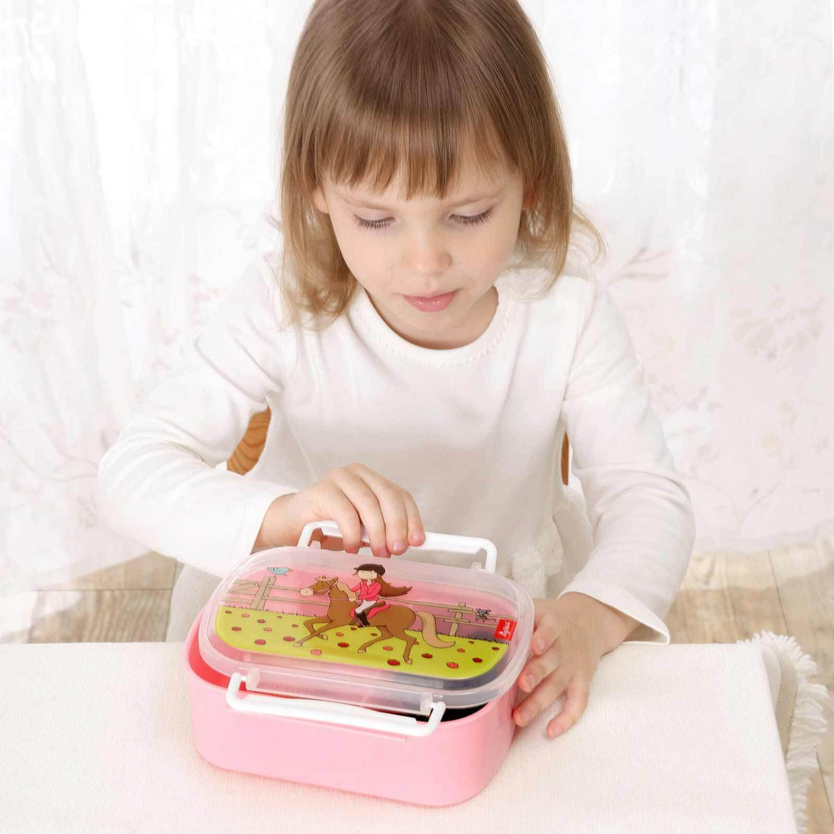 LUNCHBOX Gina Galopp, pink 17 x 11 x 7 cm - Rosa/Grün, Kunststoff (11/7/17cm) - Sigikid