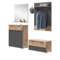 GARDEROBEN-SET Eiche, grau 4-teilig 195 cm mit Soft-Close - Eichefarben, Glas/Holzwerkstoff (90/200/37cm) - Inn.Furn
