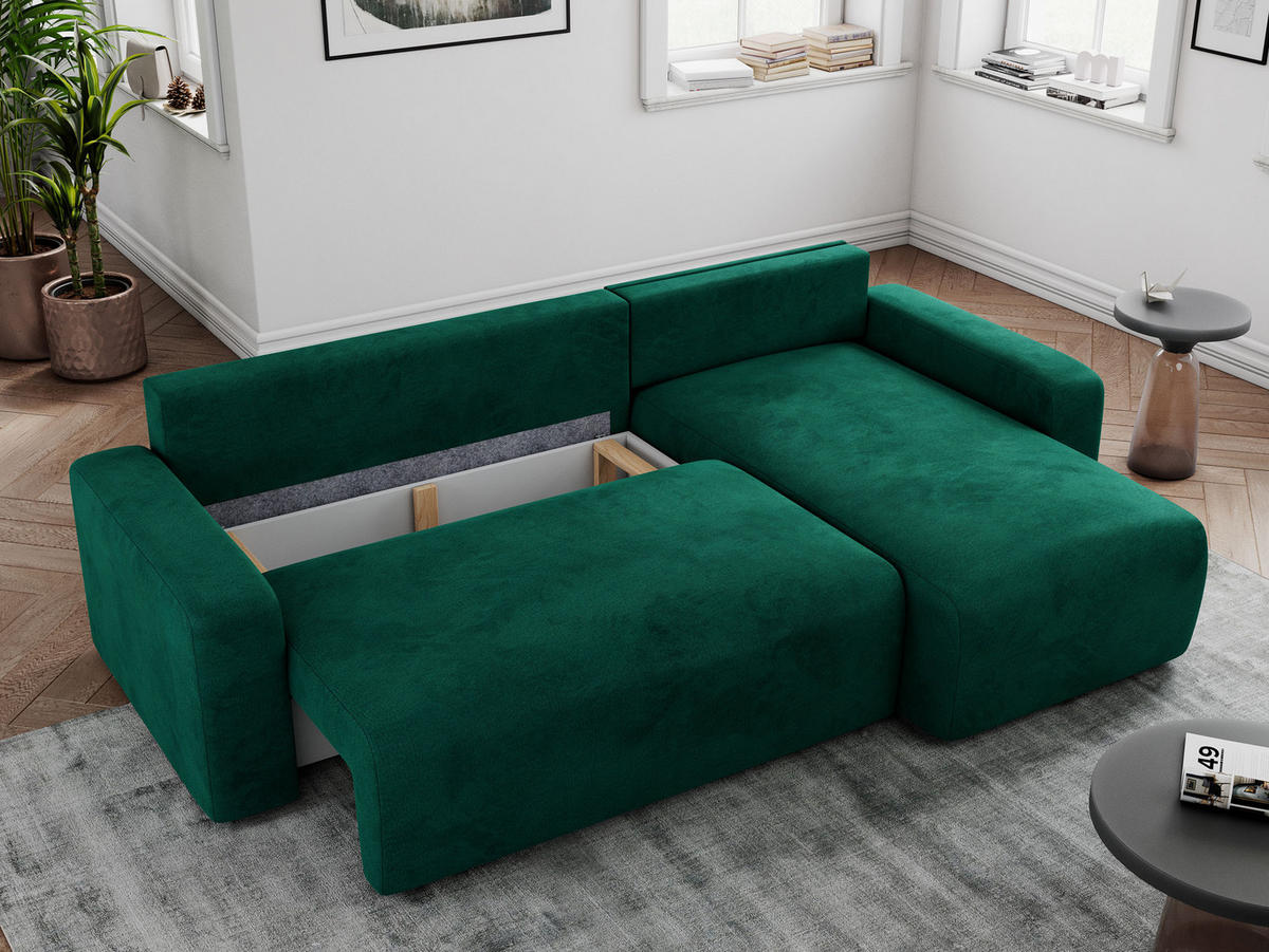 ECKSOFA ARGOS Dunkelgrün Velours - Dunkelgrün/Schwarz, Kunststoff/Textil (245/150cm) - MKS