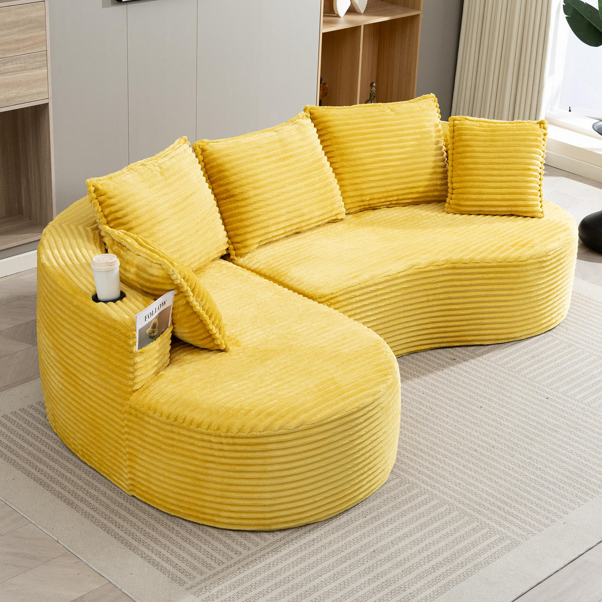 ECKSOFA 250/152/82 cm Senfgelb mit Becherhalter und Stautasche - Currygelb, Textil (250/152cm) - Oxeza