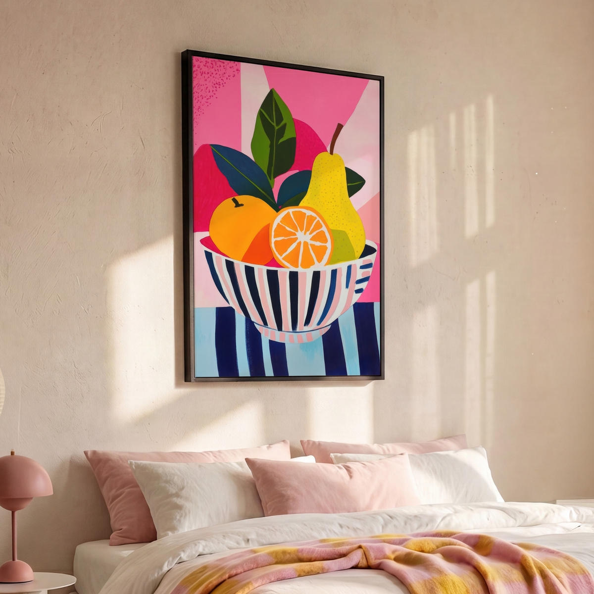 LEINWAND Bilder mit Rahmen - Obst - Abstrakter Hintergrund - Rosa - 80x120 - Pink, Textil (80/120cm) - MuchoWow