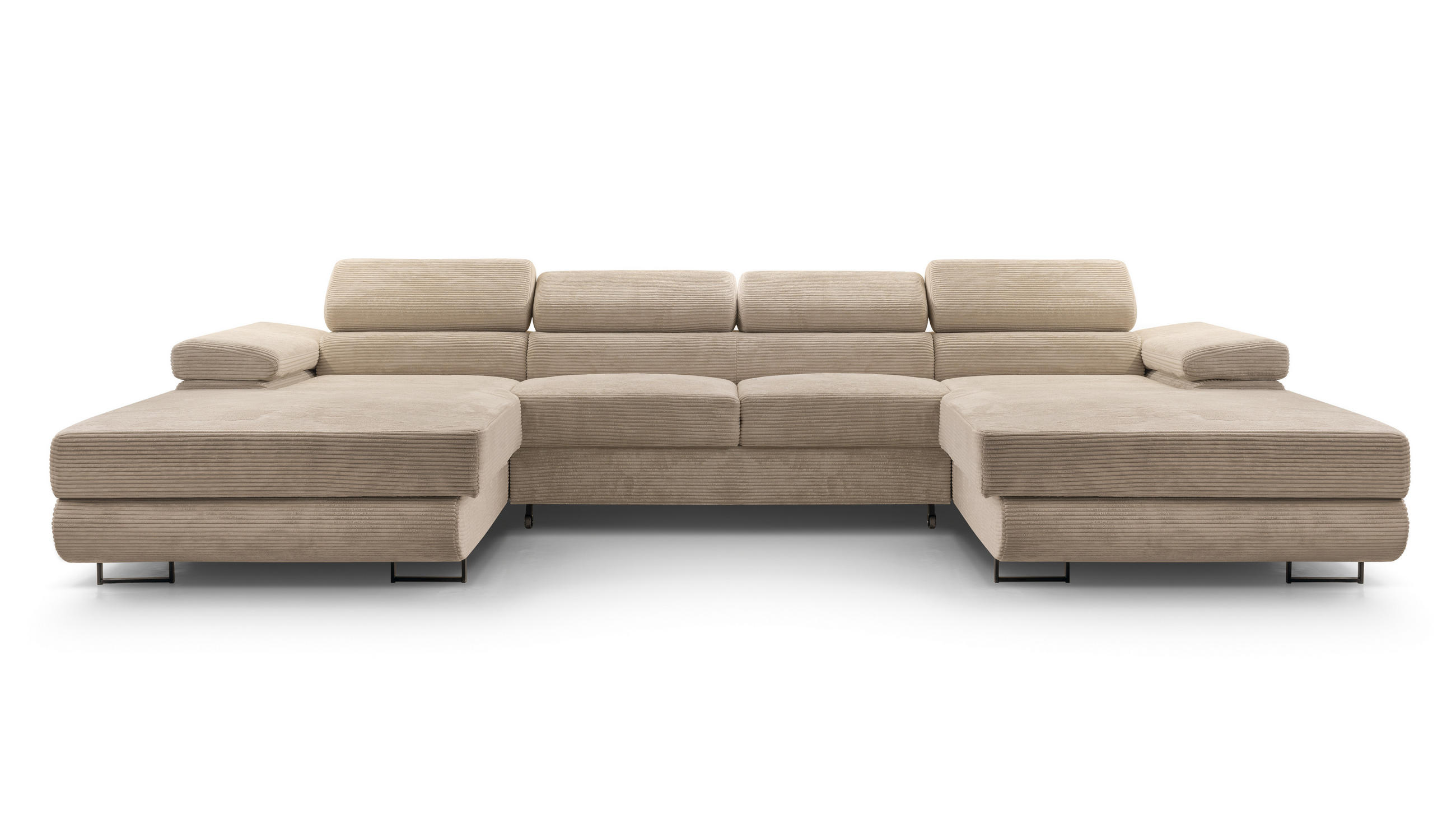 WOHNLANDSCHAFT Arborio Beige 352/202/90 cm mit Schlaffunktion - Beige/Schwarz, Textil/Metall (352/90/202cm) - AX Living