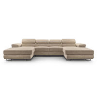 WOHNLANDSCHAFT Arborio Beige 352/202/90 cm mit Schlaffunktion - Beige/Schwarz, Textil/Metall (352/90/202cm) - AX Living