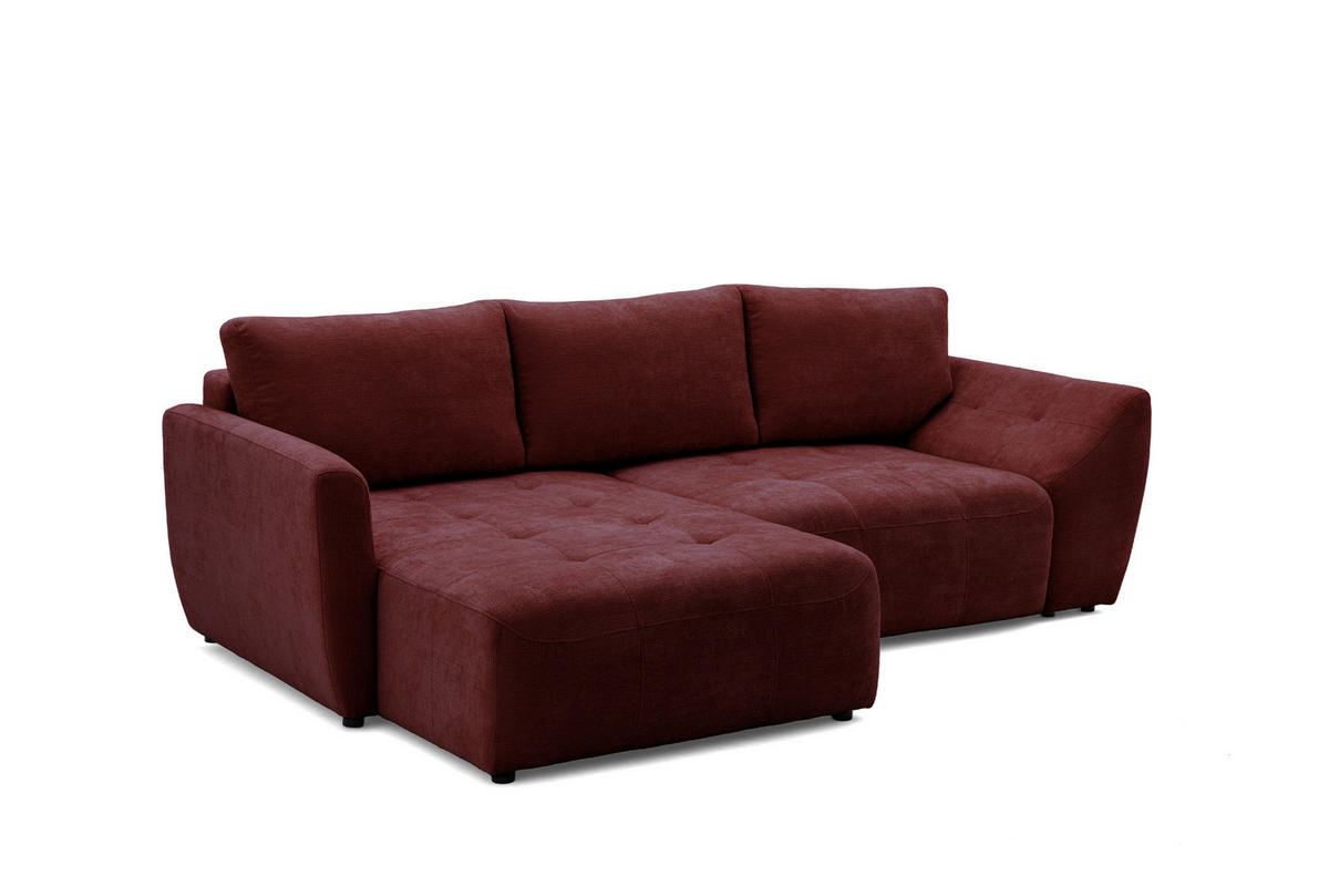 ECKSOFA NICE L Links mit Schlaffunktion 137x204 Chenille Rotwein - Schwarz/Dunkelrot, Holz/Textil (260/165cm) - Muffo