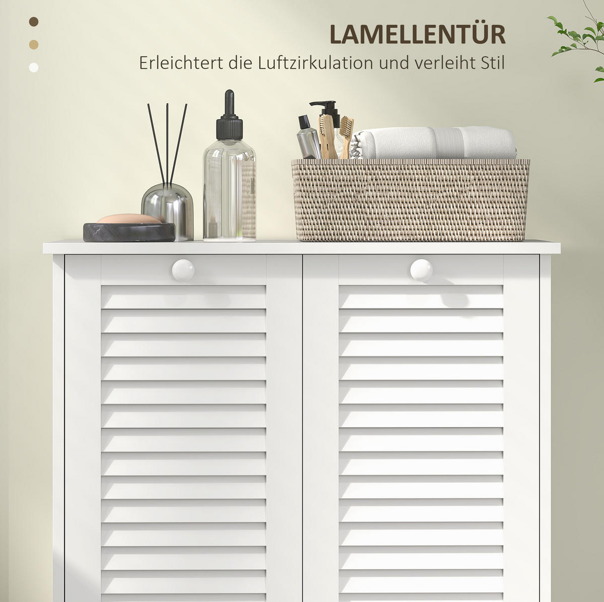 BADEZIMMERSCHRANK 70x38x73 cm Weiß aus MDF mit 2 Wäschekörben & Lamellentüren - Weiß, Holzwerkstoff (70/73/38cm) - Modfu