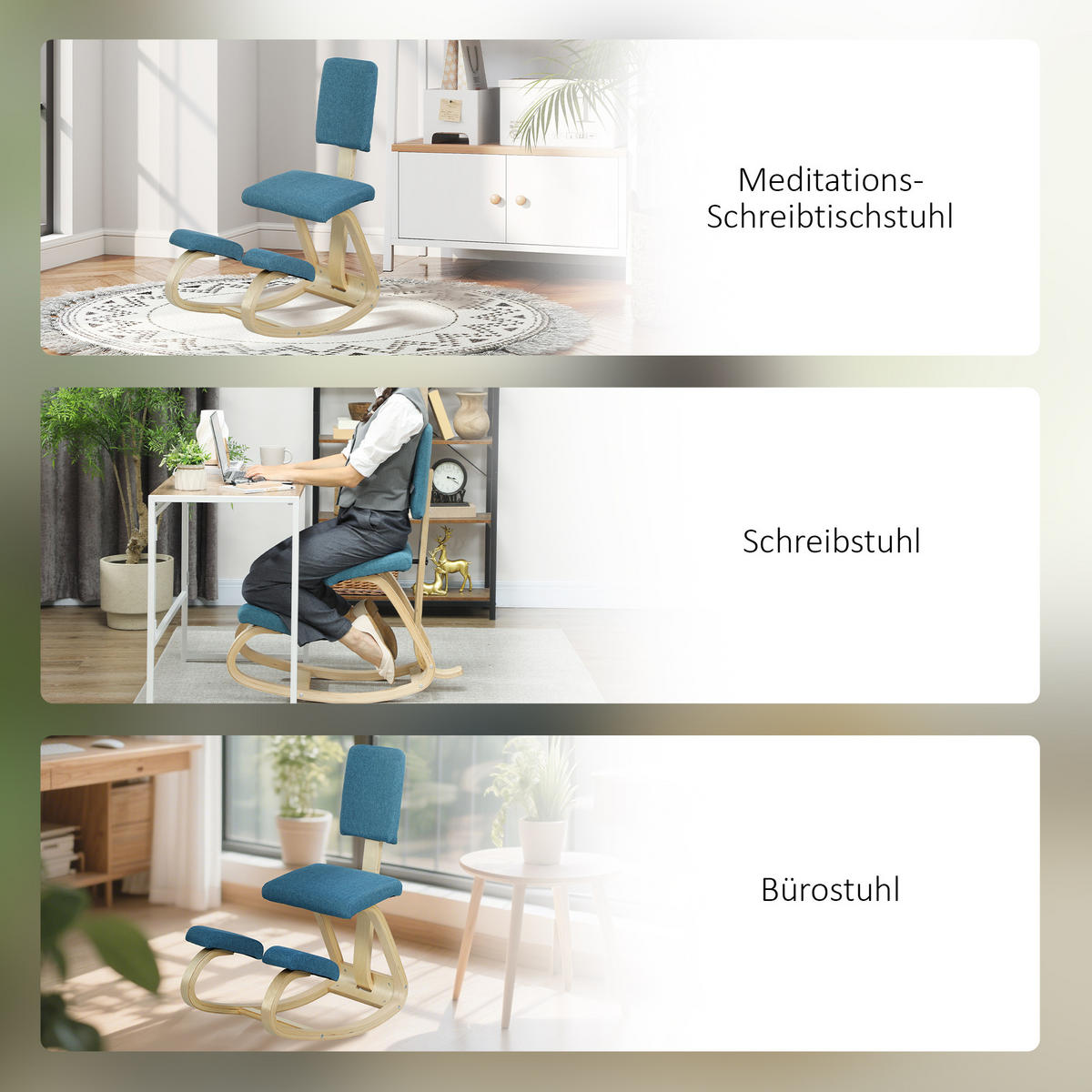 KNIESTUHL Birkenholz Polyester Blau - Blau, Holz (51/93/84cm) - HOMCOM