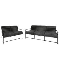 POLSTERGARNITUR (3-2) - Antiklederlook - Dunkelgrau, Textil/Metall (1/1/1cm) - home24