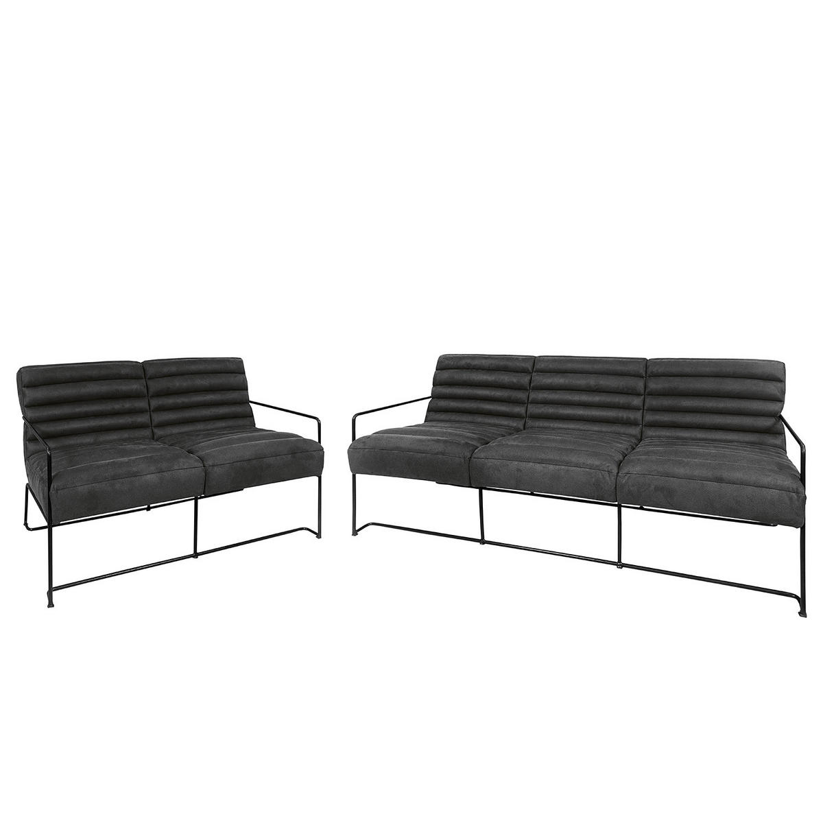 POLSTERGARNITUR (3-2) - Antiklederlook - Dunkelgrau, Textil/Metall (1/1/1cm) - home24