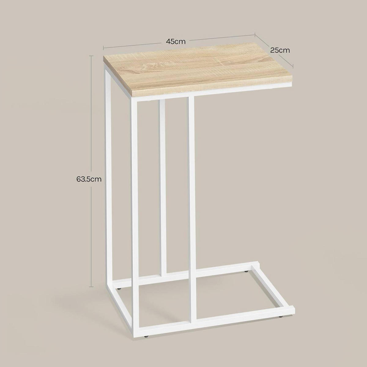 BEISTELLTISCH, Couchtisch C Form, 45 x 63,5 x 25 cm - Hellbraun/Weiß, Holzwerkstoff/Metall (25/45/63.5cm) - Woltu