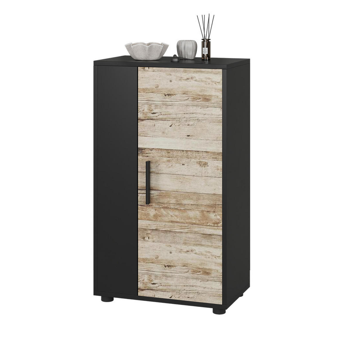 KOMMODE Berno Schwarz/Sandeiche 50.1 x 87.3 cm mit 2 Fächern - Schwarz/Sonoma Eiche, Holzwerkstoff (50.1/87.3/28.3cm) - Vicco