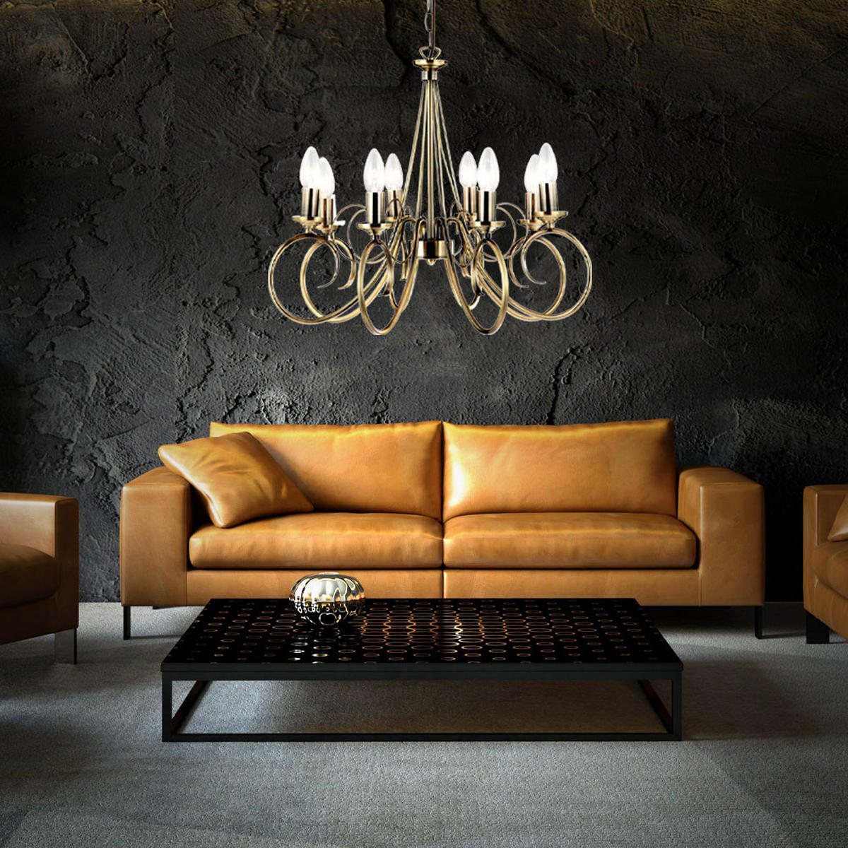 KRONLEUCHTER Altmessing Messing 8-flammig - Messingfarben, Metall (55/55/135cm) - Globo Lighting