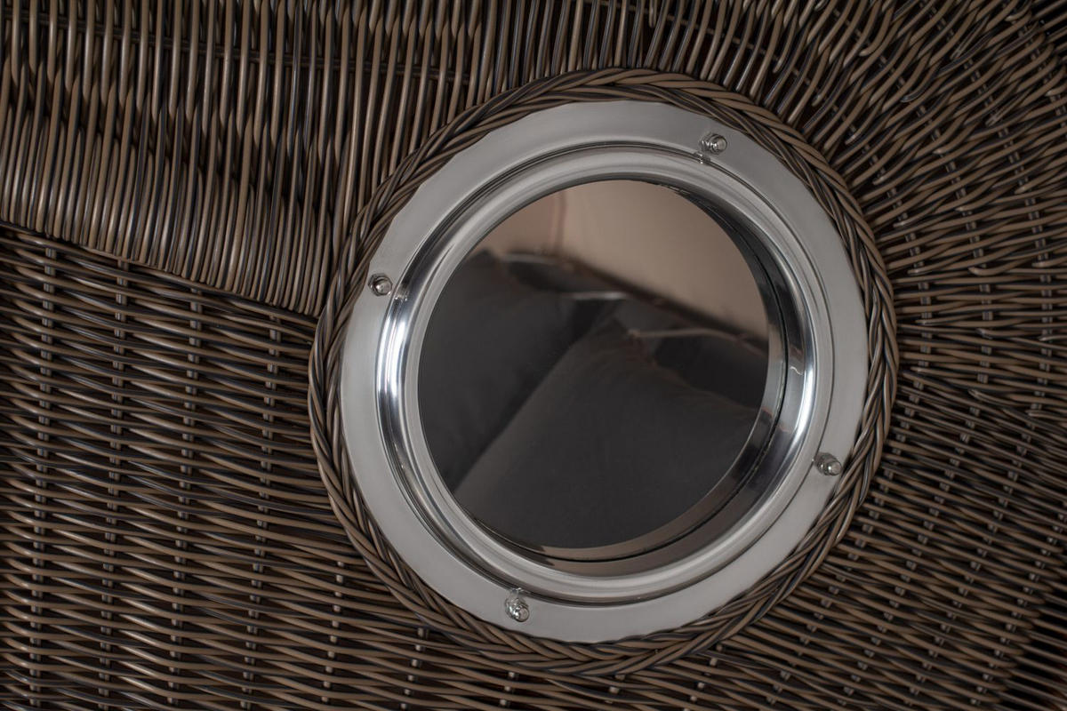 STRANDKORB Komplettset: Ammersee Grande XL Mahagoni Bullauge - PE grau - Modell 548 - Grau, Holz/Kunststoff (142/165/95cm) - bene living