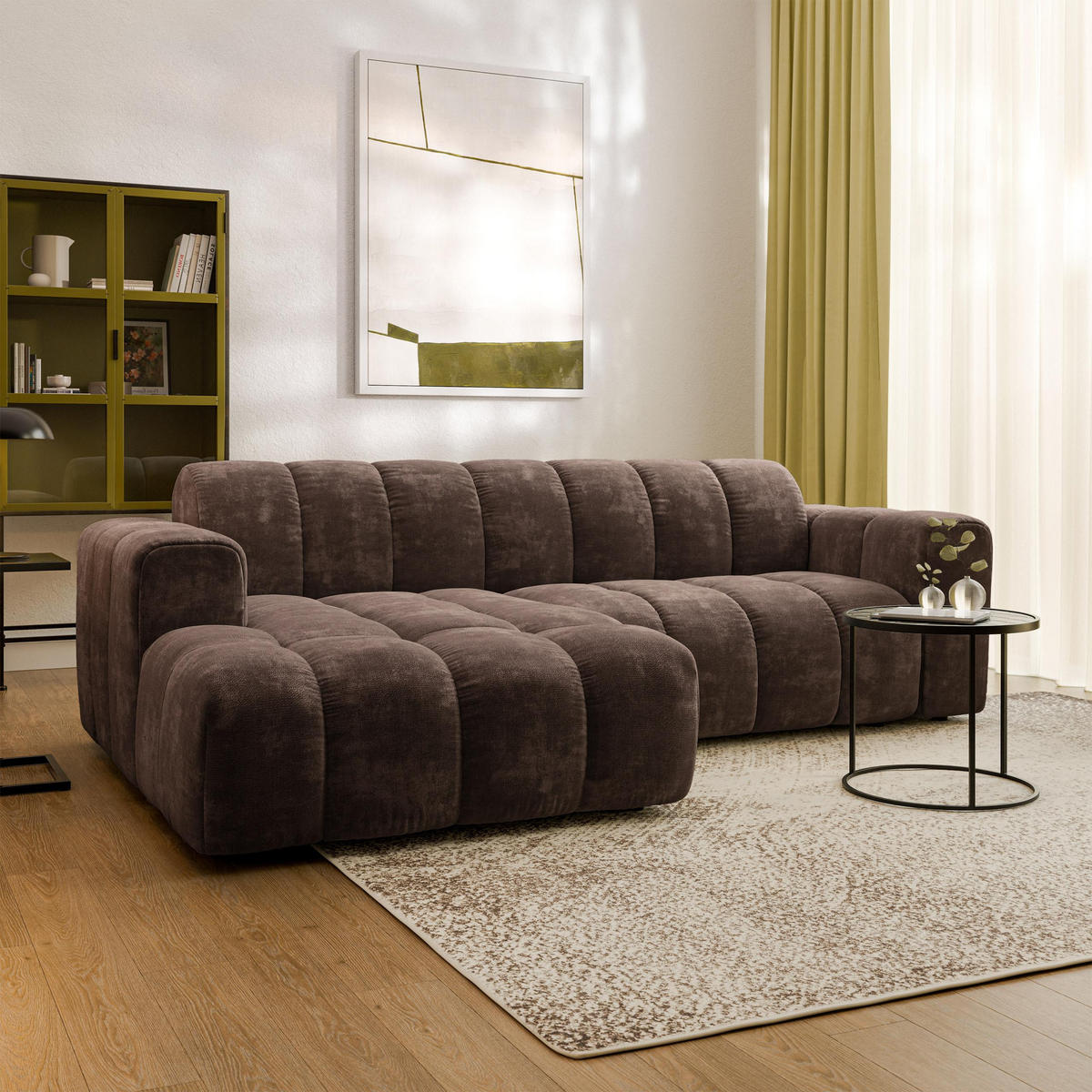 ECKSOFA TISI Braun Chenille - Braun, Holz (274/165cm) - MASSENO