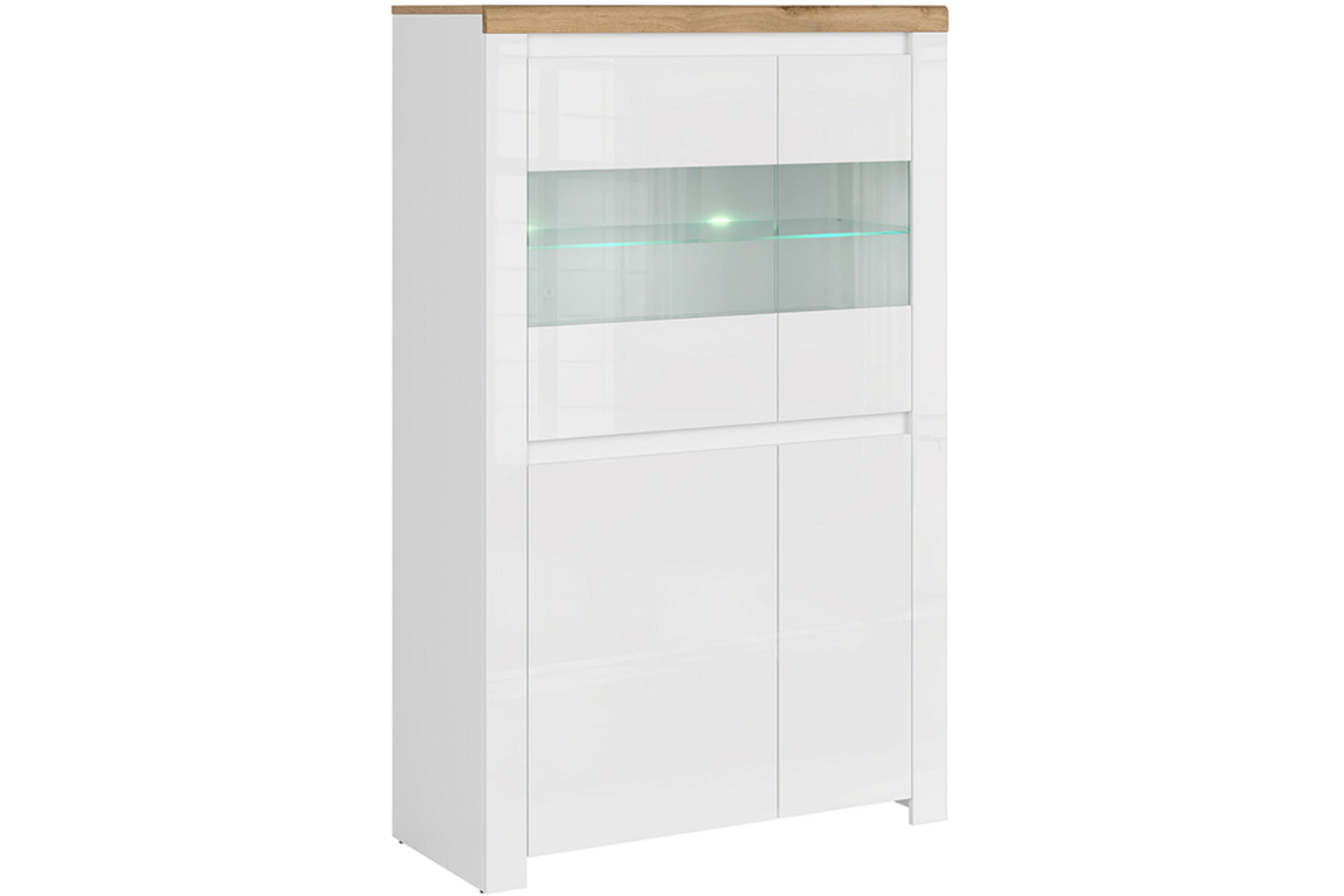 Konsimo® Vitrinenschrank Weiß, Eiche Wotan 98x157x42 cm
