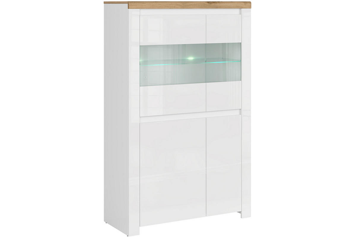 VITRINENSCHRANK DAMINO teilweise verglast, weiß - Eiche Wotan/Weiß, Holz (98/157/42cm) - KONSIMO®