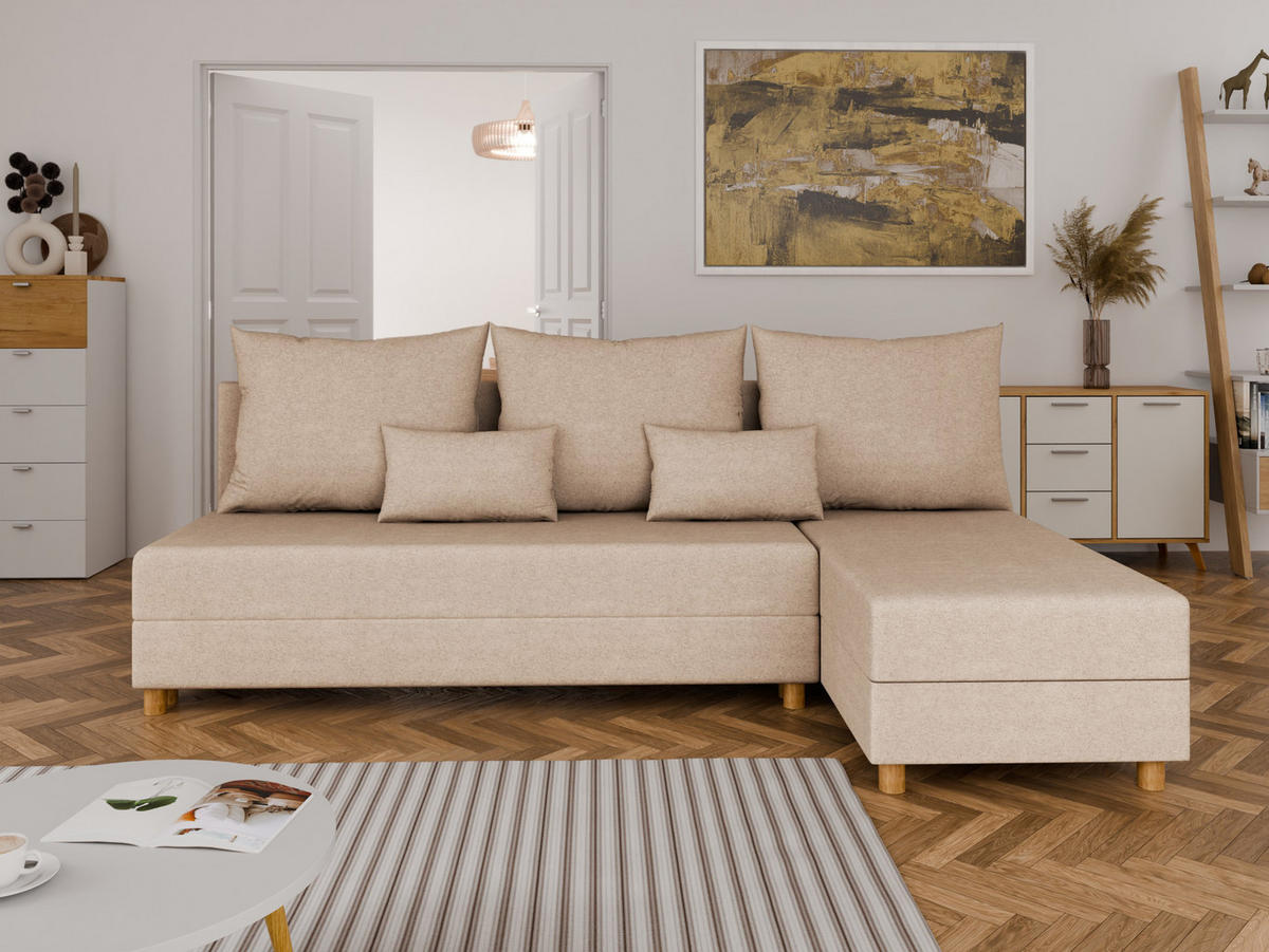 ECKSOFA Lellice L-Form- links oder rechts montierbar, beige - Beige, Holz (214/122cm) - Panda Möbel