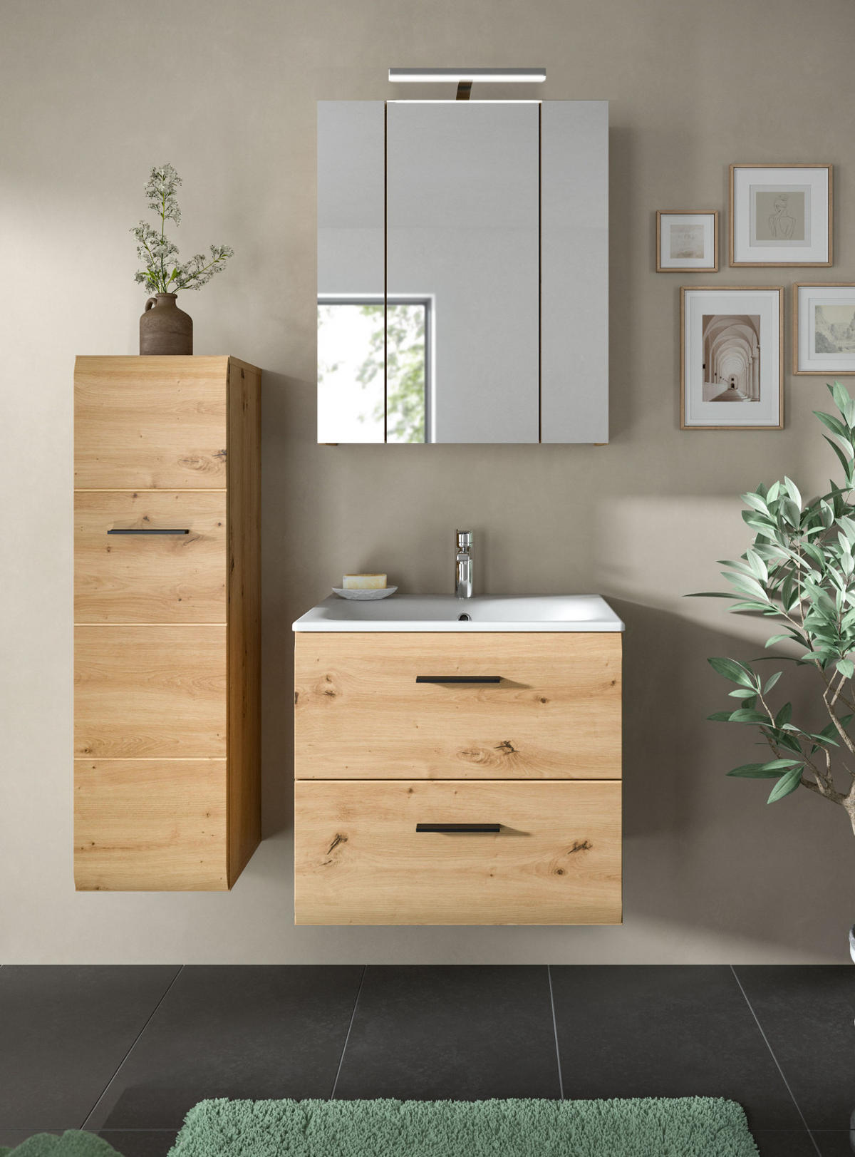 BADKOMMODE Eiche Artisan, Badezimmer Kommode hängend oder stehend 30 x 60 cm, Cover - Schwarz/Eiche Artisan, Holzwerkstoff/Kunststoff (30/106/30cm) - Inn.Furn