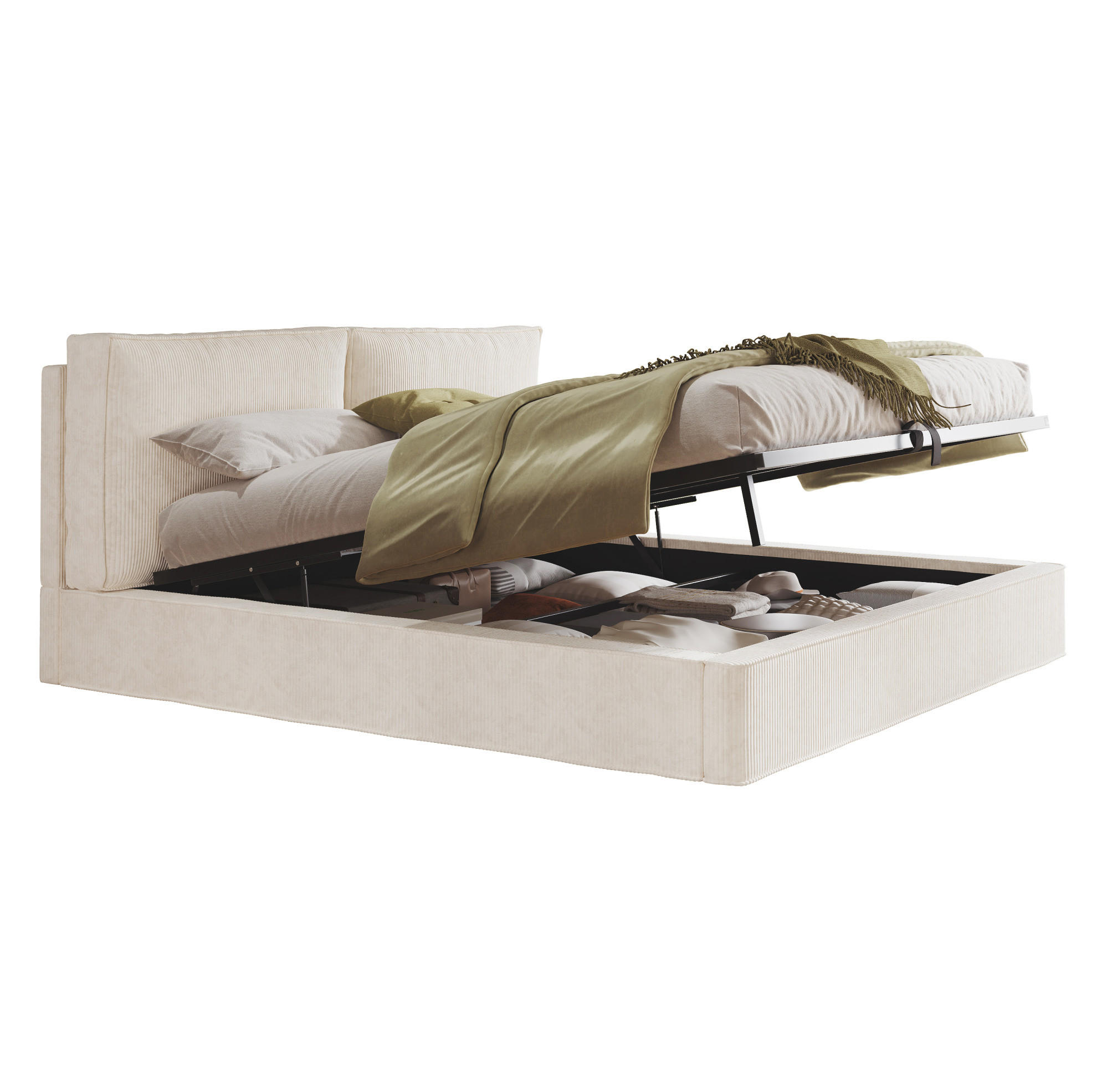 POLSTERBETT 180/200 cm aus Cord mit Stauraum und Lattenrost Beige - Beige, Textil (180/200cm) - Modenvie