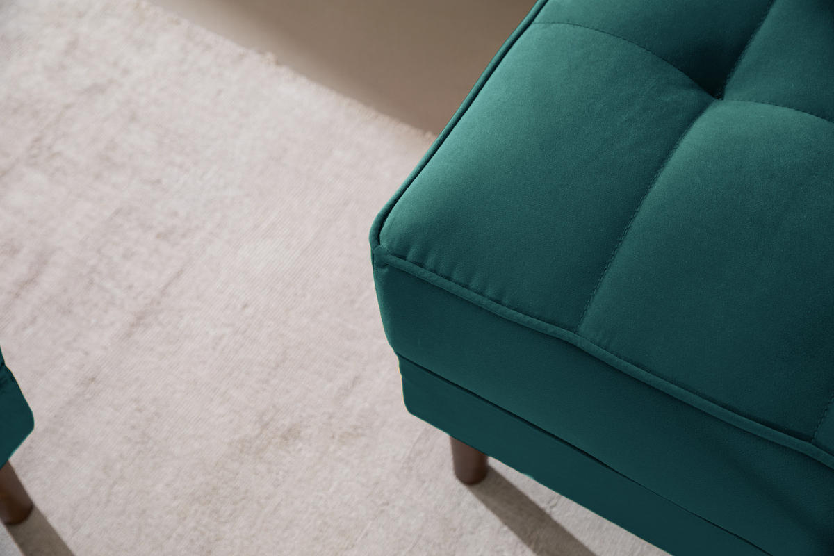 ECKSOFA - Samt - Dunkelbraun/Petrol, Birkenholz/Textil (201/155cm) - home24