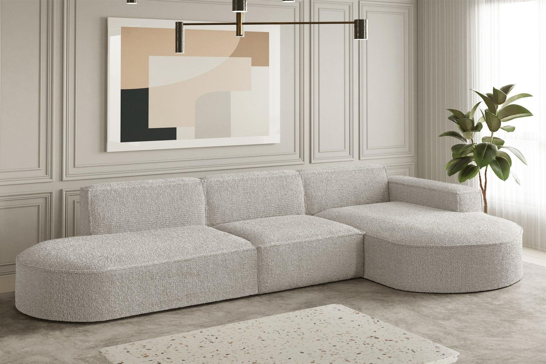 ECKSOFA Ottomane Palma Ascot Bukla - Perlmutt, Holzwerkstoff/Textil (296/165cm) - Fun Möbel