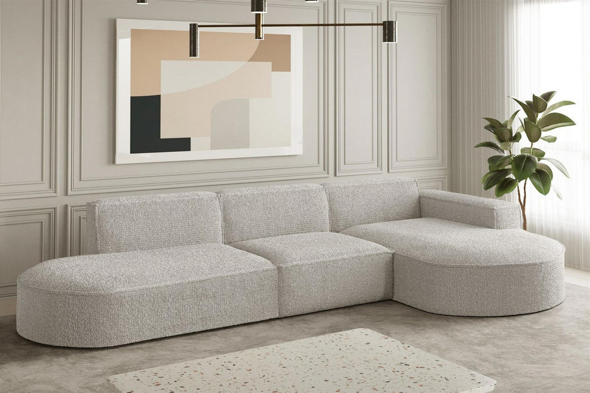 ECKSOFA Ottomane Palma Ascot Bukla - Perlmutt, Holzwerkstoff/Textil (296/165cm) - Fun Möbel