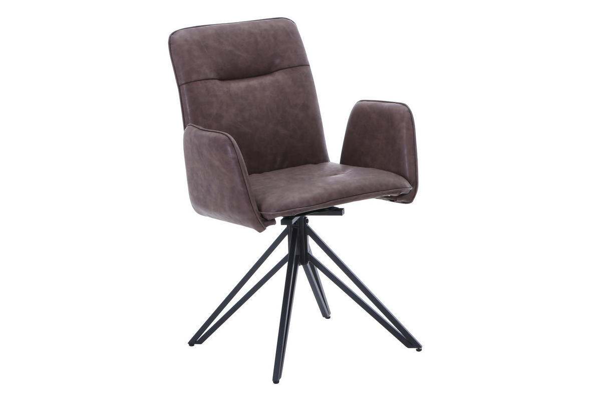 DREHSTUHL CEBU - Nussbaumfarben/Schwarz, Leder/Metall (50/85/50cm) - SAM