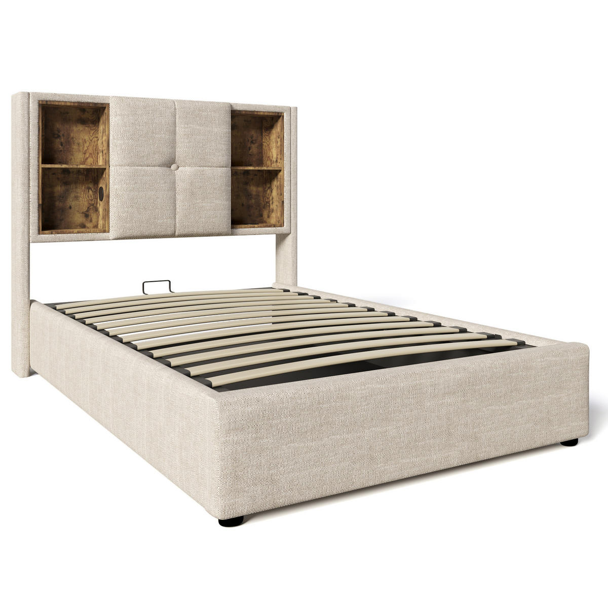 POLSTERBETT 90/200 cm Natur mit Stauraum, USB- und Type-C-Anschlüssen - Naturfarben, Textil (90/200cm) - Flora Grace