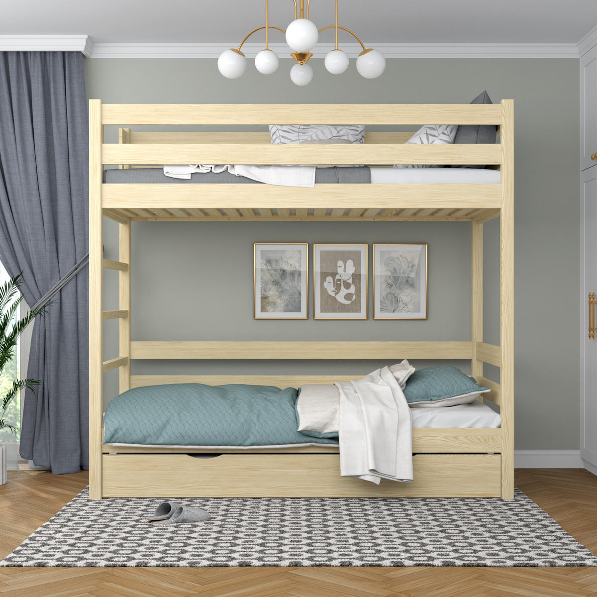 ETAGENBETT N03 mit Matratzenschublade Klare Kiefer 120/190 - Hellbraun/Braun, Naturmaterialien/Holz (120/190cm) - N-Wood