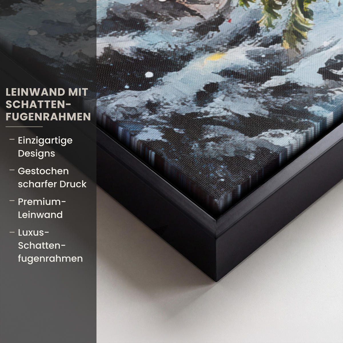 LEINWAND Bilder mit Rahmen - Weihnachtsdorf - Häuser - Schnee - Weihnachten - 50x50 - Sandfarben, Textil (50/50cm) - MuchoWow