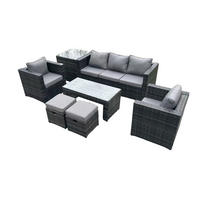 GARTENMÖBELSET mit Couchtisch Polyrattan 7-Sitzer - Dunkelgrau/Grau, Glas/Kunststoff - Fimous