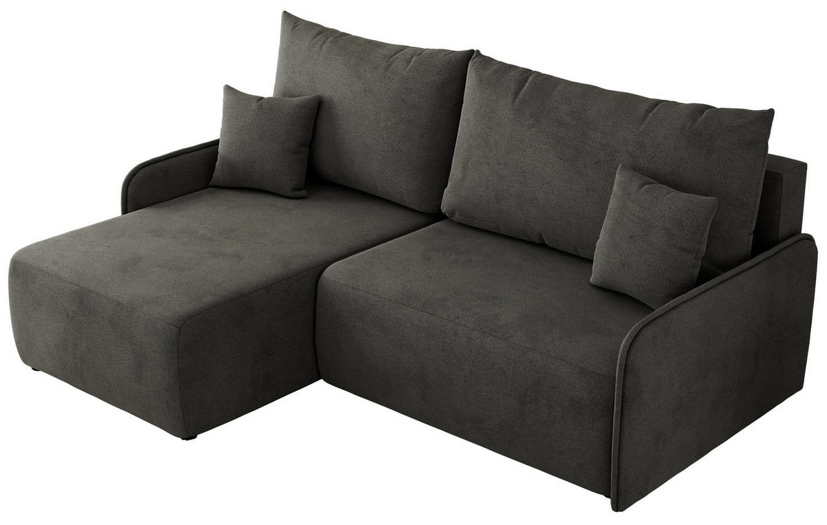 ECKSCHLAFSOFA ARPA L Dunkelgrau Velvet - links - Dunkelgrau/Schwarz, Kunststoff/Textil (198/150cm) - MKS