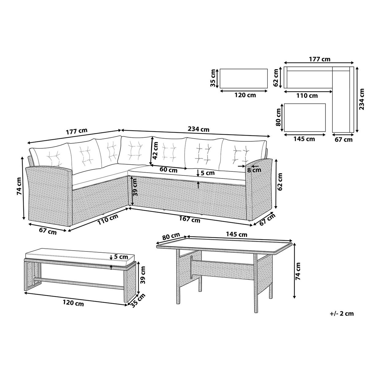 LOUNGE-SET 8-Sitzer grau Viterbo - Hellgrau, Kunststoff - Beliani